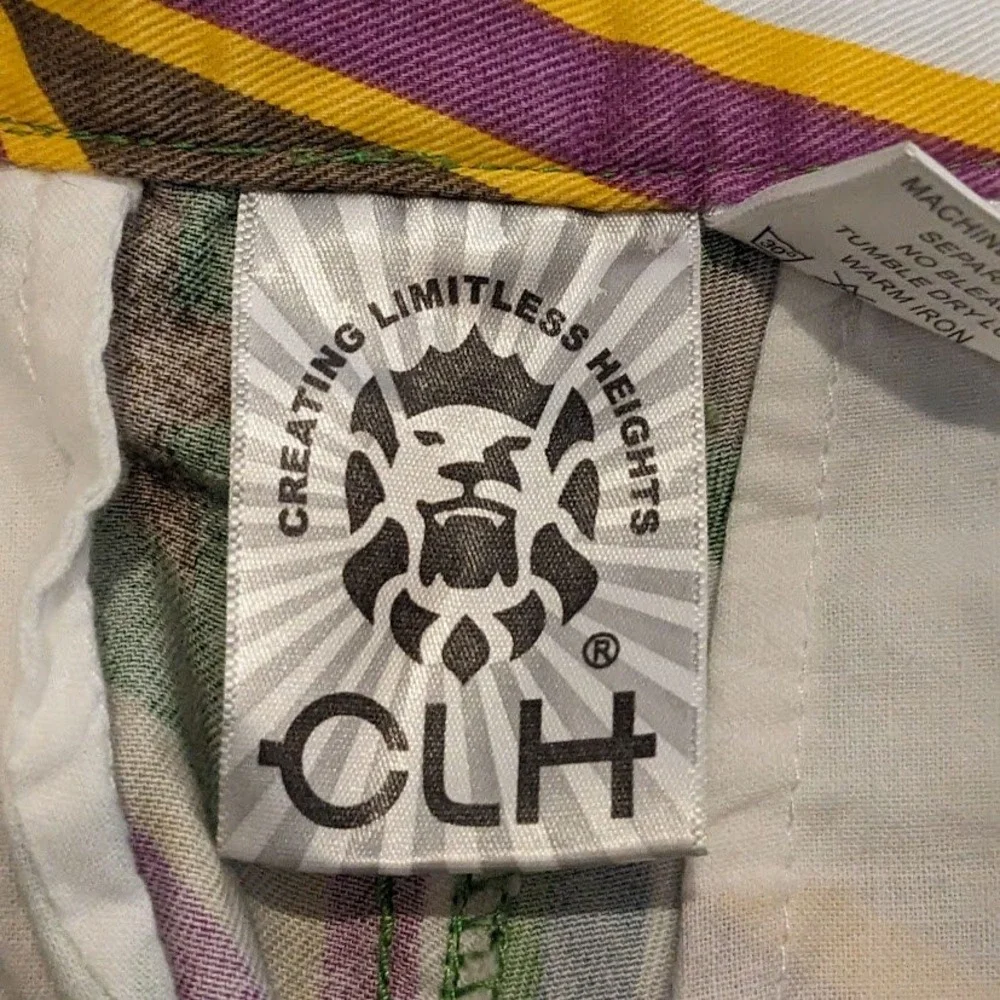 CLH Creating Limitless Heights Mens Star Print Cargo Shorts Green Purple 32 NWT